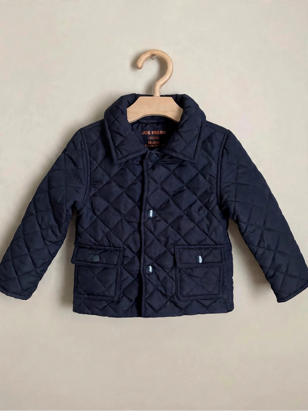 Joe Fresh Baby Navy Quilted Barn Jacket 18-24M Diamond Quilt Snap Coat
